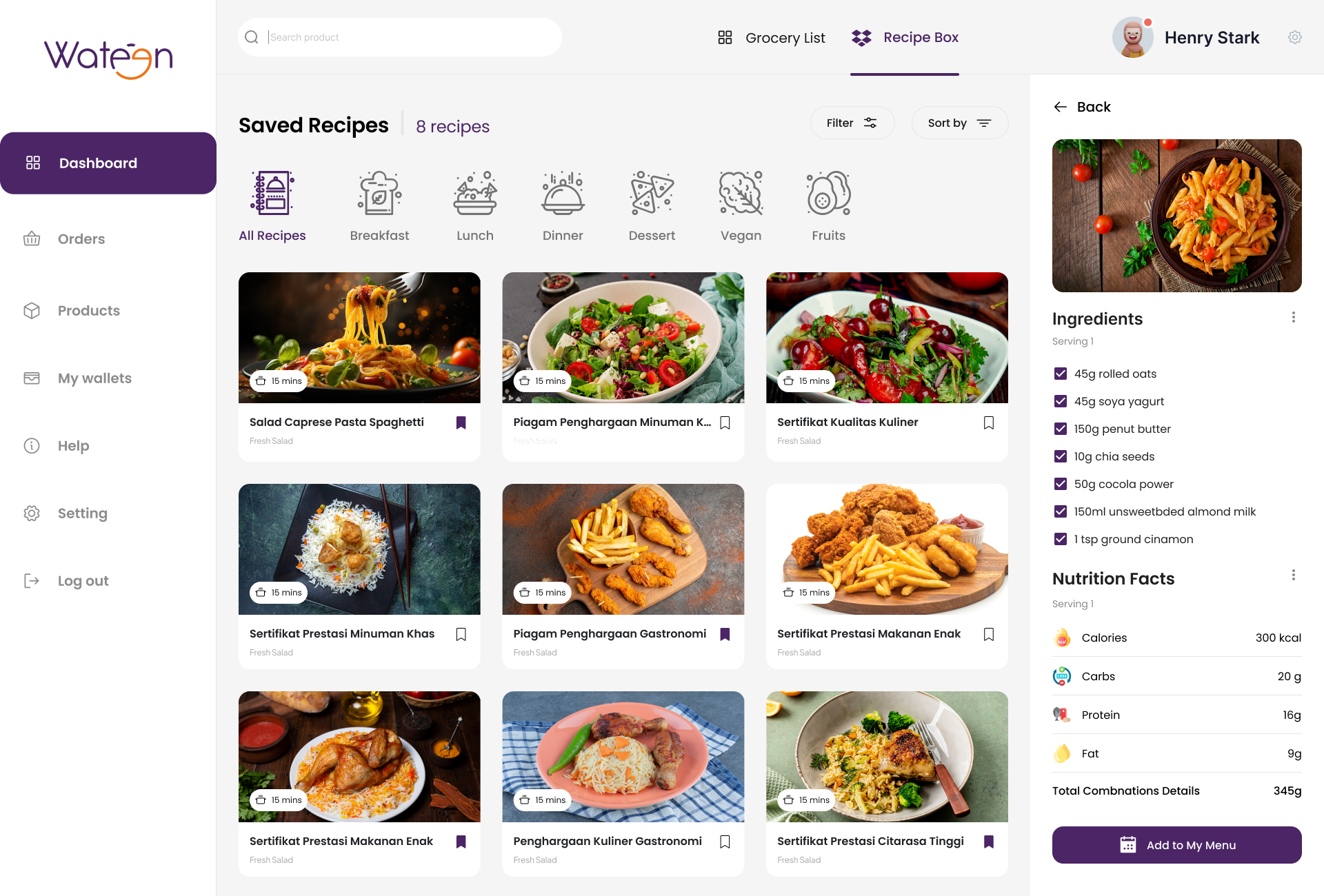 food dashboard
